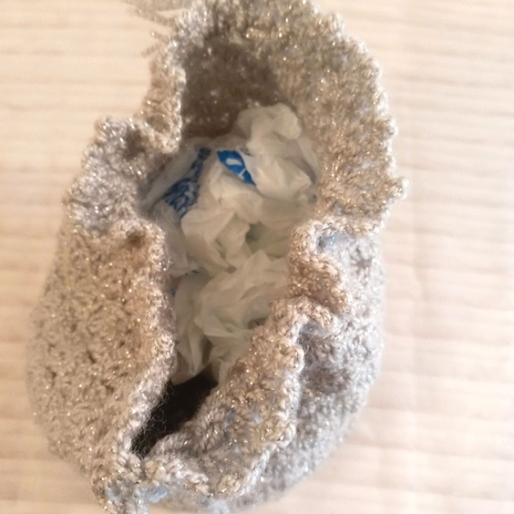 Sparkling Grey Silver Knit Drawstring Mini Dumpli… - image 5